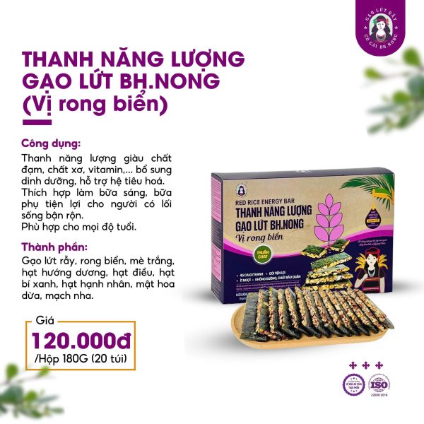 Thanh năng lượng gạo lứt Bh.nong ( Vị rong biển )