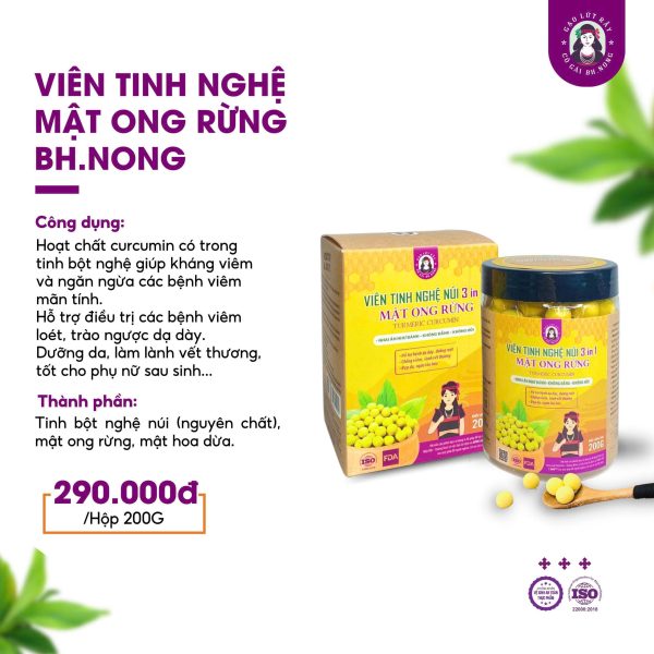 Viên tinh nghệ núi 3in1 Mật ong rừng Bhnong