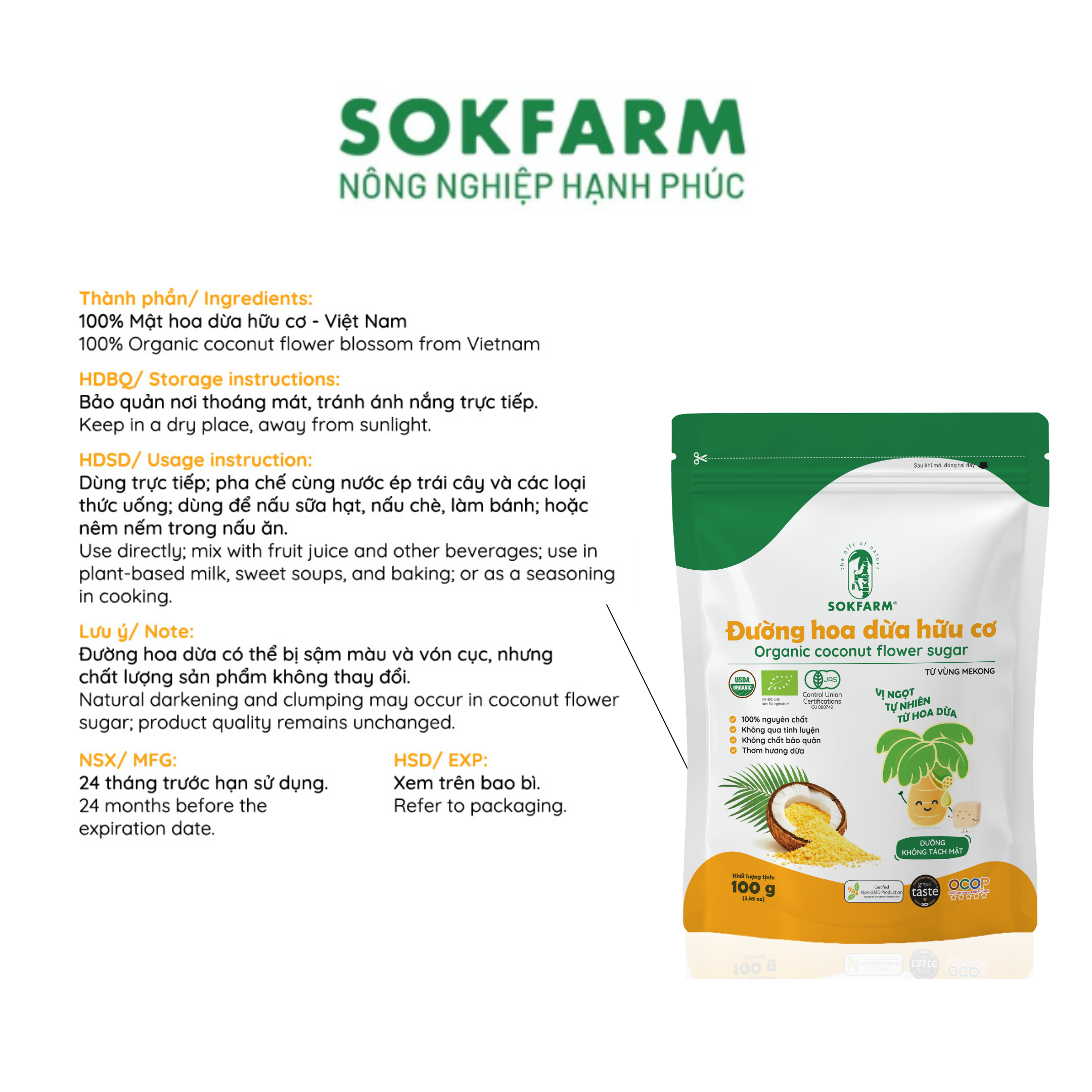 Túi đường hoa dừa organic Sokfarm cho bé - Ảnh 2