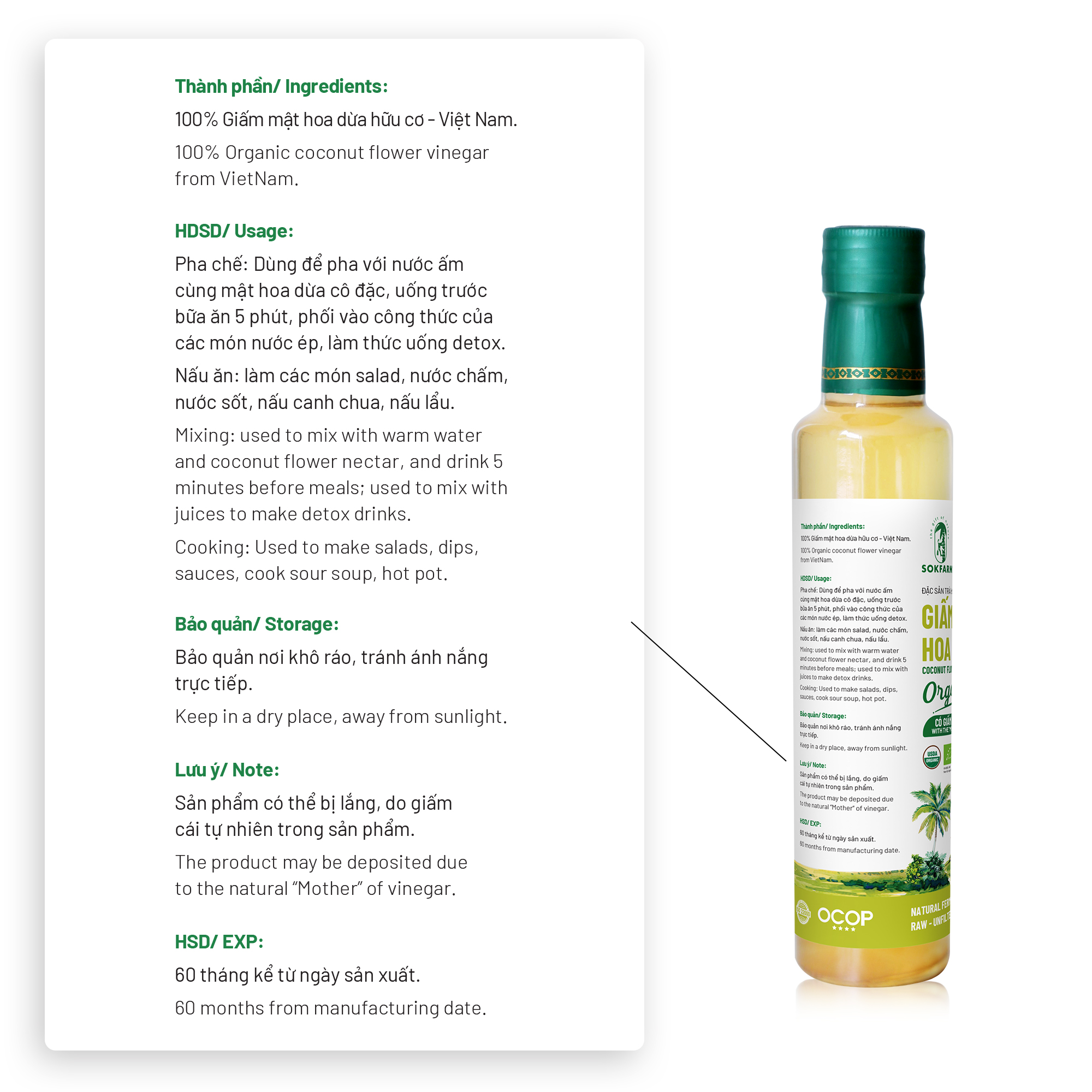 Giấm mật hoa dừa organic Sokfarm - Ảnh 2