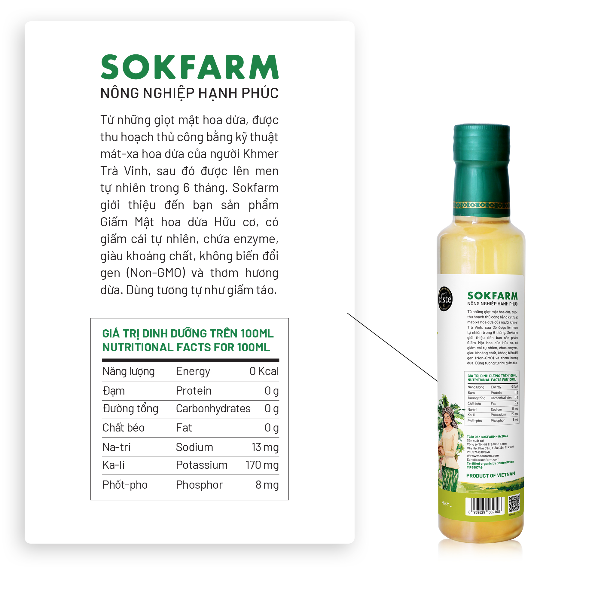 Giấm mật hoa dừa organic Sokfarm - Ảnh 3