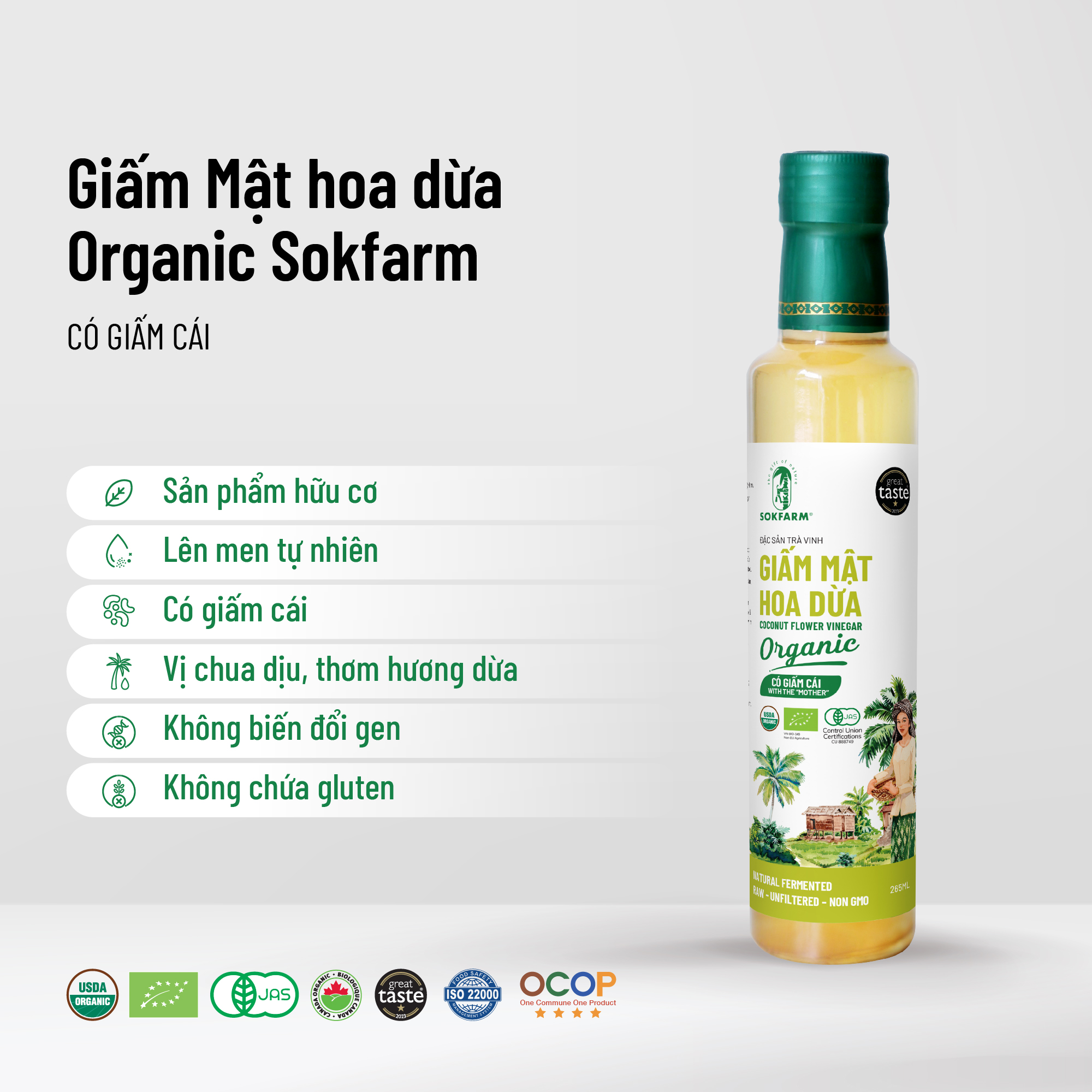 Giấm mật hoa dừa organic Sokfarm - Ảnh 4