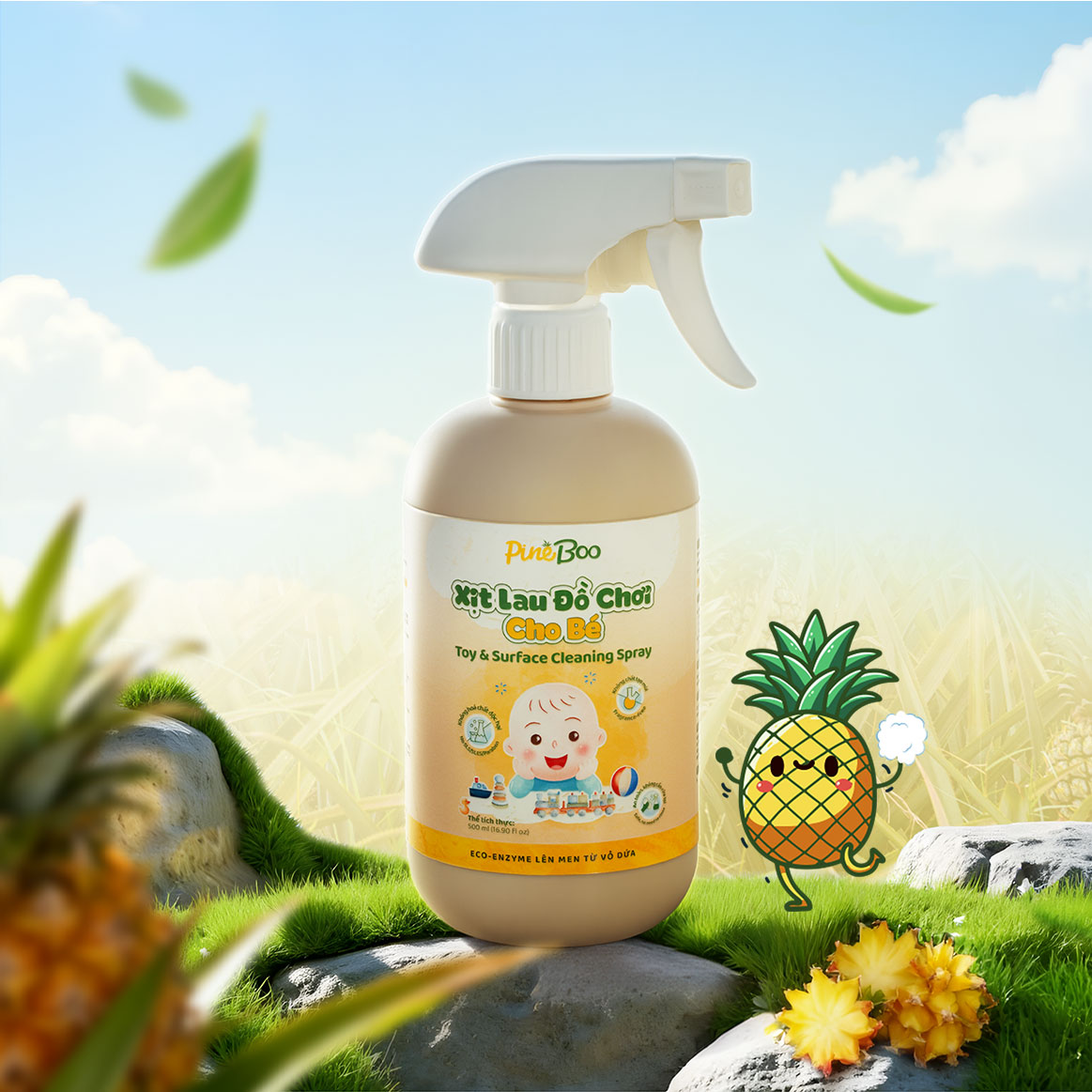 Xịt lau đồ chơi cho bé Pineboo 500ml